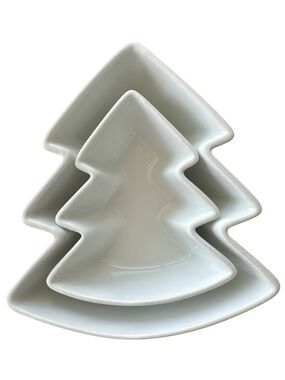 Crate&Barrel Christmas Tree Candy Bowl Dishes White Ceramic Festive Holiday